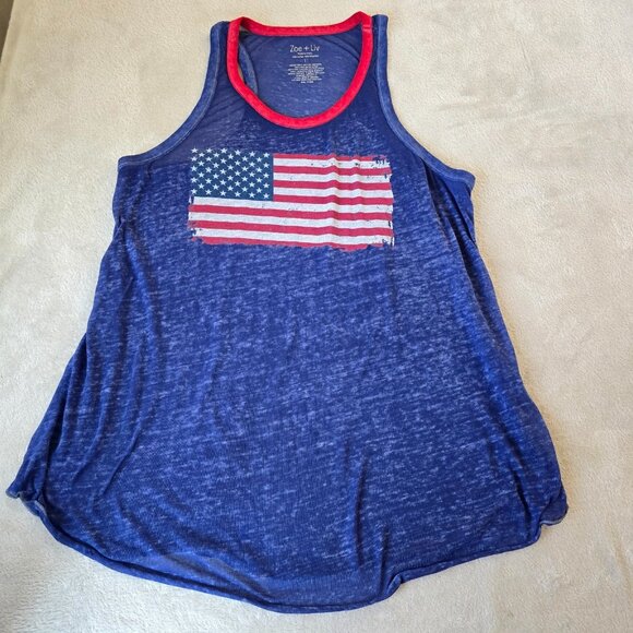 Zoe and Liv Tank Womens Large Red White Blue Thin Patriotic American Flag Summer - Picture 6 of 9